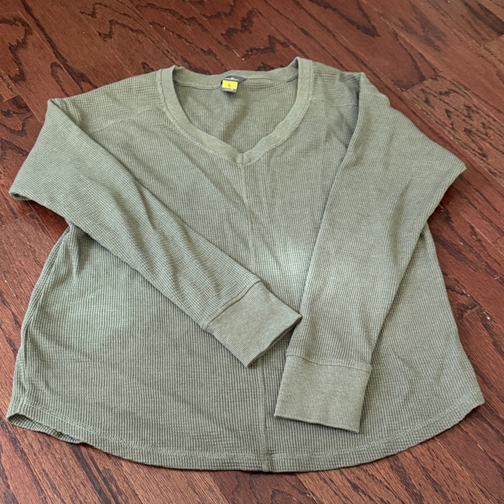 Eddie Bauer Sage Green Ribbed V-Neck Top